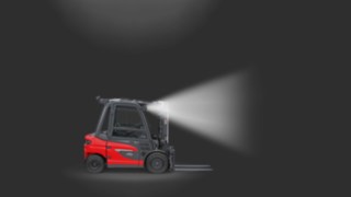 Linde MH vastukaalutõstuk, mis on varustatud LED-töötuledega.