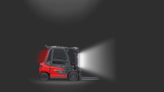 Linde MH vastukaalutõstuk, mis on varustatud Linde LED-ribadega.