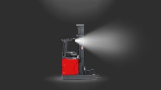 Linde MH lükandmastiga tõstuk, mis on varustatud Linde LED-töötuledega.